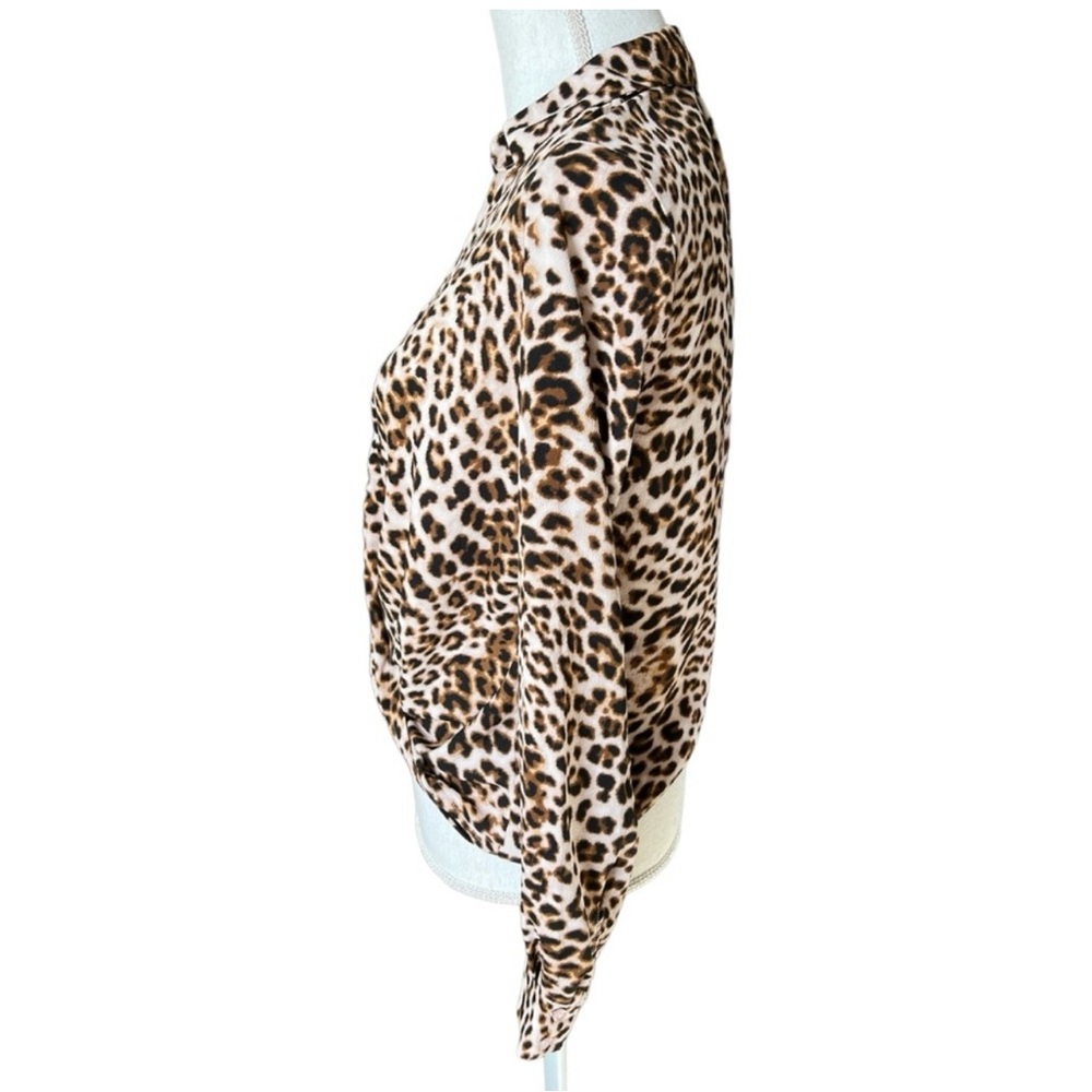 All in favor leopard print Long sleeve top Notched Collar workwear office - Picture 4 of 6